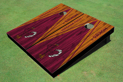 Virginia Tech "HokieBird" Maroon And Orange Matching Wood Look Triangle Cornhole Boards