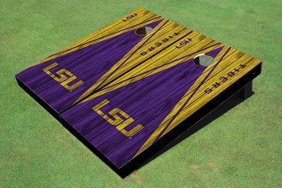 Louisiana State University  Purple and Gold Matching Wood Look Triangle Cornhole Boards