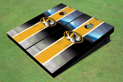 University of Missouri Field Long Stripe Matching Gold Themed Cornhole Boards