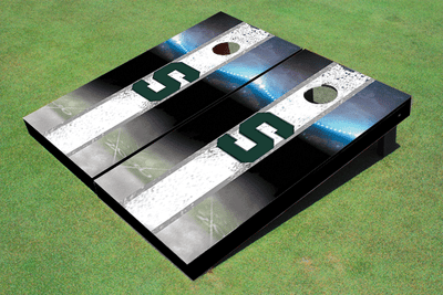 Michigan State University "S" Field Long Strip Matching White Themed Cornhole Boards