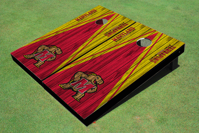University of Maryland Red and Yellow Matching Wood Look Triangle Cornhole Boards University of Maryland Red and Yellow Matching Wood Look Triangle Cornhole Boards