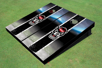 NC State University Field Long Stripe Matching Black Themed Cornhole Boards