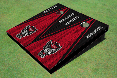 NC State University Red and Black Matching Wood Look Triangle Cornhole Boards