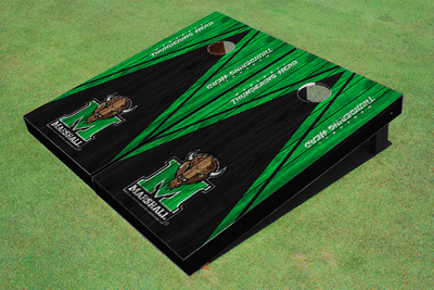 Marshall University Black and Green Matching Wood Look Triangle Cornhole Boards