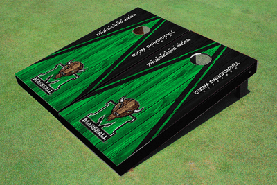 Marshall University Green and Black Matching Wood Look Triangle Cornhole Boards