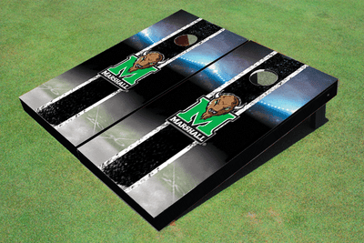 Marshall University Field Long Stripe Matching Black Themed Cornhole Boards