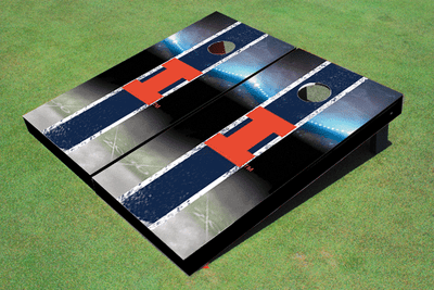 University of Illinois Field Long Strip Matching Navy Themed Cornhole Boards
