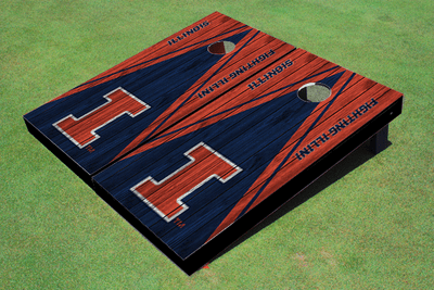 University of Illinois Navy And Orange Matching Wood Look Triangle Cornhole Boards