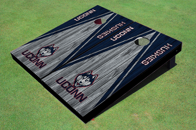 University of Connecticut "UConn" Gray and Navy Matching Wood Look Triangle Cornhole Boards