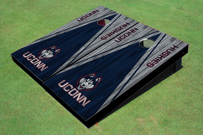 University of Connecticut "UConn" Navy and Gray Matching Wood Look Triangle Cornhole Boards