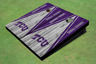 Texas Christian University "TCU" White and Purple Matching Wood Look Triangle Cornhole Boards Texas Christian University "TCU" White and Purple Matching Wood Look Triangle Cornhole Boards