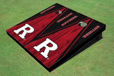 Rutgers University Red and Black Matching Wood Look Triangle Cornhole Boards