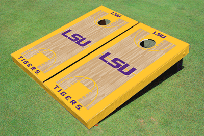 Louisiana State University Gold Matching Basketball Court Custom Cornhole Board Louisiana State University Gold Matching Basketball Court Custom Cornhole Board