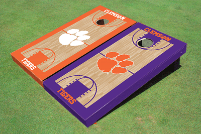 Clemson University Alternating Basketball Court Custom Cornhole Board