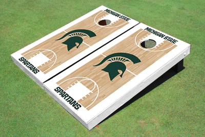 Michigan State University White Matching Basketball Court Custom Cornhole Boards