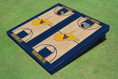 West Virginia University Navy Matching Basketball Court Custom Cornhole Boards