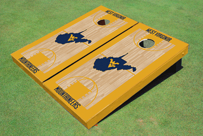 West Virginia University Gold Matching Basketball Court Custom Cornhole Boards