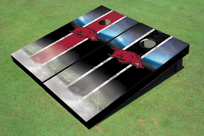 University Of Arkansas Field Long Stripe Alternating Themed Cornhole Boards