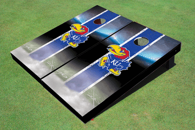 University Of Kansas Jayhawks Field Long Stripe Matching Royal Blue Themed Cornhole Boards
