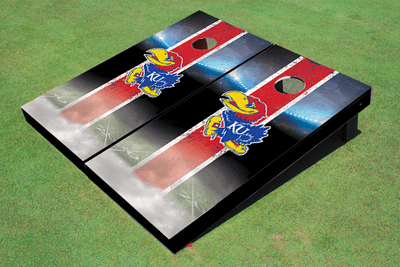 University Of Kansas Jayhawks Field Long Stripe Matching Red Themed Cornhole Boards