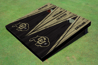 University of Colorado Black and Gold Matching Wood Look Triangle Cornhole Boards University of Colorado Black and Gold Matching Wood Look Triangle Cornhole Boards