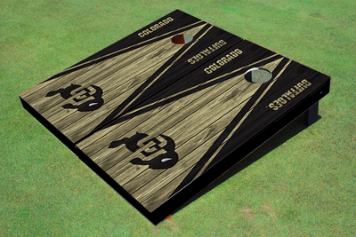 University of Colorado Gold and Black Matching Wood Look Triangle Cornhole Boards University of Colorado Gold and Black Matching Wood Look Triangle Cornhole Boards