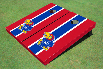 University Of Kansas Jayhawks Royal Blue and Red Matching Long Stripe Cornhole Boards