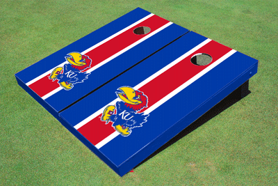 University Of Kansas Jayhawks  Red and Royal Blue Matching Long Stripe Cornhole Boards