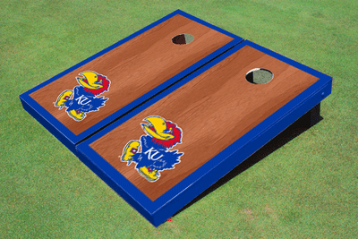 University Of Kansas Jayhawks Royal Blue Rosewood Matching Border Cornhole Boards University Of Kansas Jayhawks Royal Blue Rosewood Matching Border Cornhole Boards