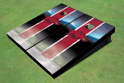 University Of Arkansas Field Long Stripe Matching Maroon Themed Cornhole Boards University Of Arkansas Field Long Stripe Matching Maroon Themed Cornhole Boards