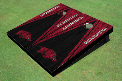 University Of Arkansas  Black and Maroon Matching Wood Look Triangle Cornhole Boards