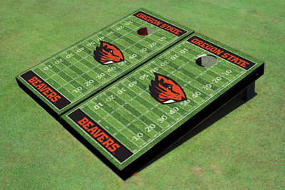 Oregon State University Black Matching Football Field Custom Cornhole Boards