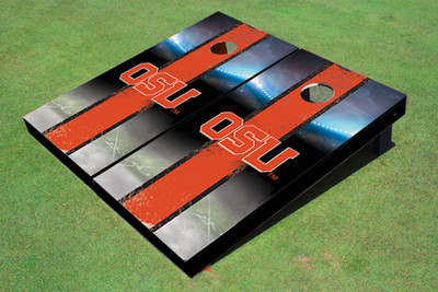 Oregon State University "OSU" Field Long Stripe Matching Orange Themed Cornhole Boards