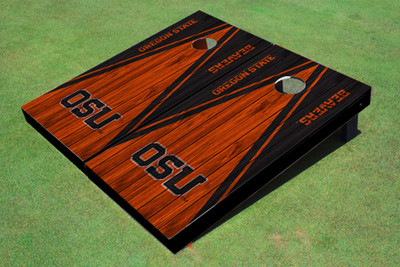 Oregon State University "OSU" Orange and Black Matching Wood Look Triangle Cornhole Boards