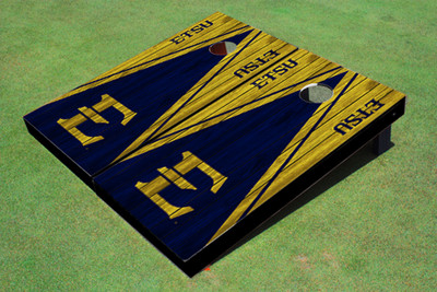 East Tennessee State University E Navy and Yellow Matching Wood Look Triangle Cornhole Boards