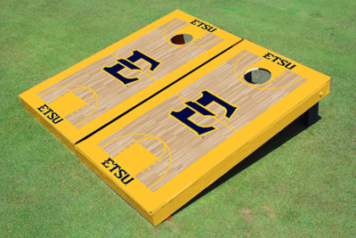 East Tennessee State University E Yellow Matching Basketball Court Custom Cornhole Boards East Tennessee State University E Yellow Matching Basketball Court Custom Cornhole Boards