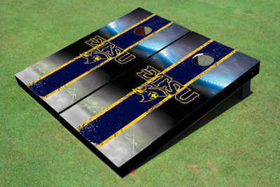 East Tennessee State University ETSU Field Long Stripe Matching Navy Themed Cornhole Boards