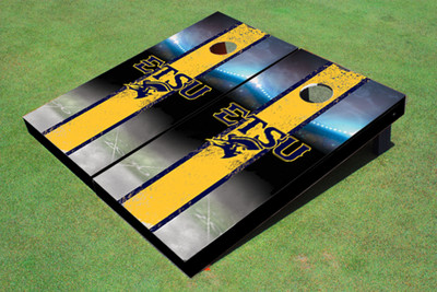 East Tennessee State University ETSU Field Long Stripe Matching Yellow Themed Cornhole Boards