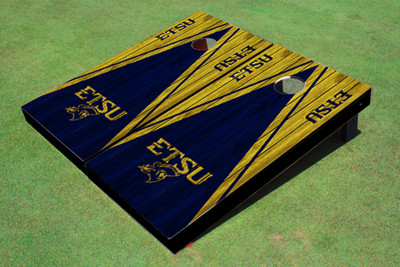 East Tennessee State University ETSU Navy and Yellow Matching Wood Look Triangle Cornhole Boards