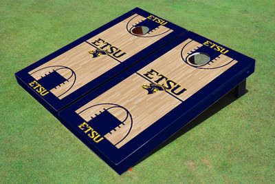 East Tennessee State University ETSU Navy Matching Basketball Court Custom Cornhole Boards East Tennessee State University ETSU Navy Matching Basketball Court Custom Cornhole Boards