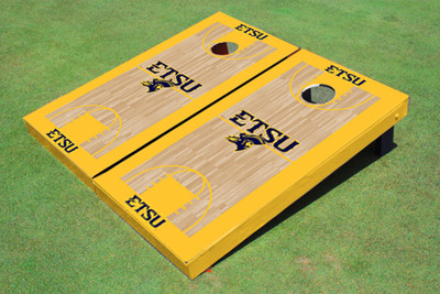 East Tennessee State University ETSU Yellow Matching Basketball Court Custom Cornhole Boards East Tennessee State University ETSU Yellow Matching Basketball Court Custom Cornhole Boards