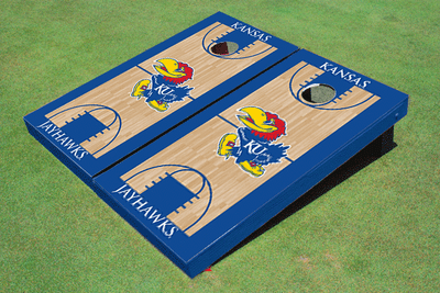 University Of Kansas Jayhawks Royal Blue Matching Basketball Court Custom Cornhole Board