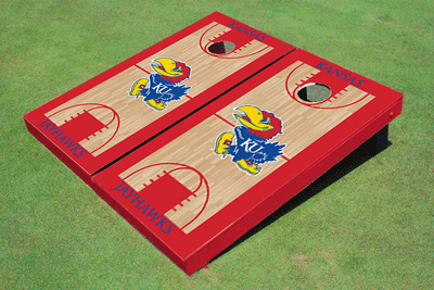 University Of Kansas Jayhawks Red Matching Basketball Court Custom Cornhole Board