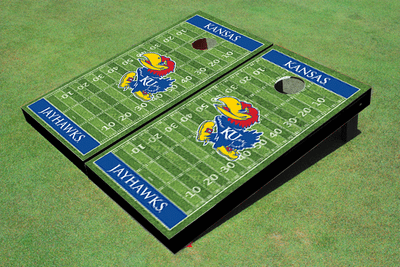 University Of Kansas Jayhawks Royal Blue Matching Football Field Custom Cornhole Board