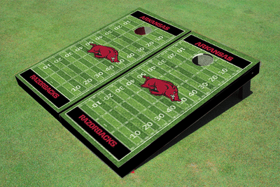 University Of Arkansas Black Matching Football Field Custom Cornhole Board