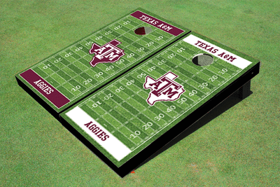 Texas A&M "State Outline" Alternating Football Field Custom Cornhole Boards Texas A&M "State Outline" Alternating Football Field Custom Cornhole Boards