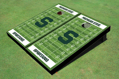 Michigan State University "S" White Matching Football Field Custom Cornhole Boards Michigan State University "S" White Matching Football Field Custom Cornhole Boards