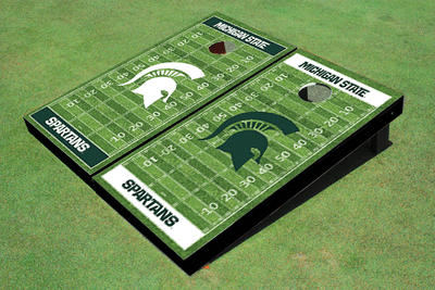 Michigan State University Alternating Football Field Custom Cornhole Boards Michigan State University Alternating Football Field Custom Cornhole Boards