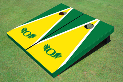 University of Oregon "Wings" Yellow and Hunter Matching Triangle Cornhole Boards University of Oregon "Wings" Yellow and Hunter Matching Triangle Cornhole Boards