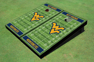 West Virginia University Navy Matching Football Field Custom Cornhole Boards